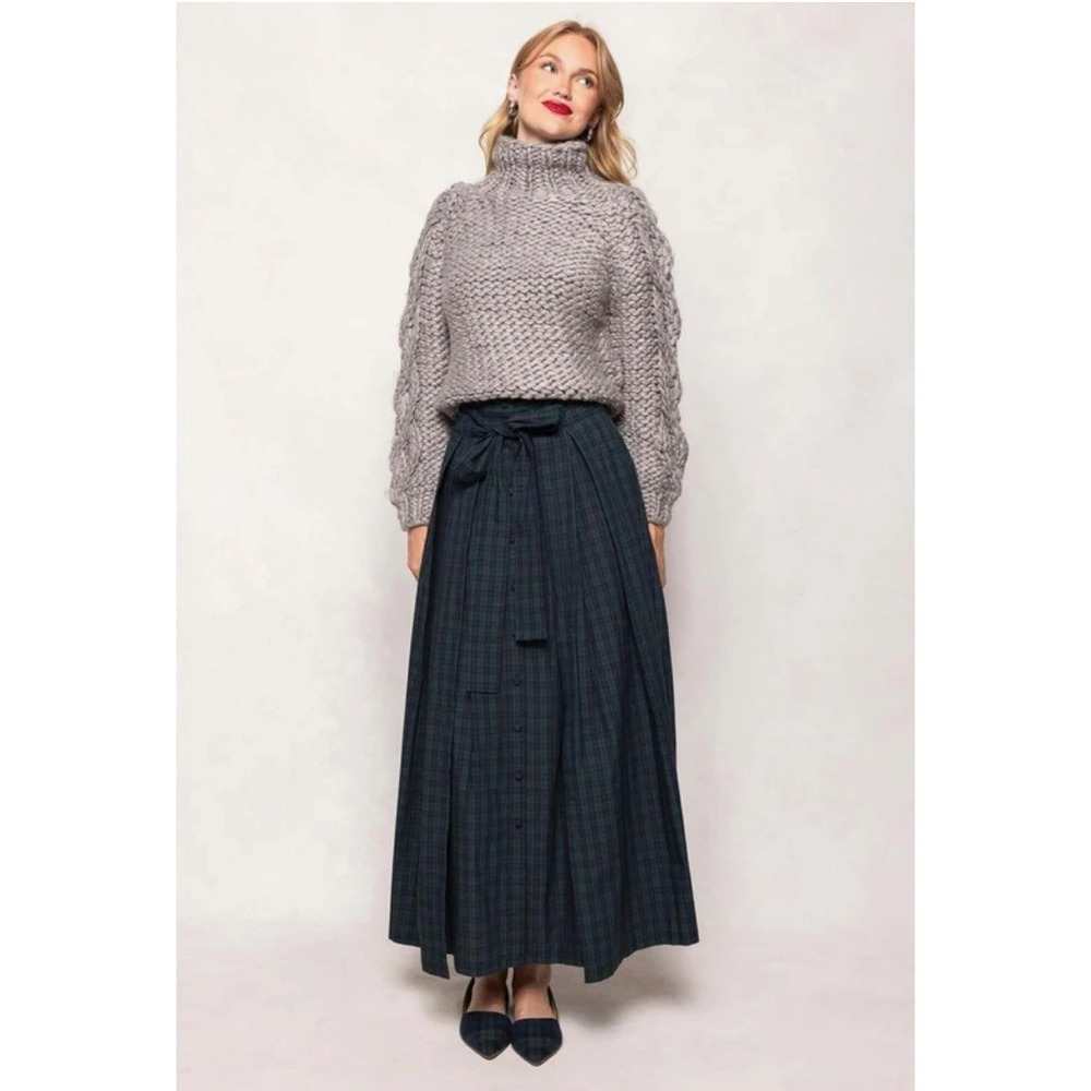 Ivy City Co Angela Skirt Navy Green Plaid Button Front Maxi Peasant Boho M